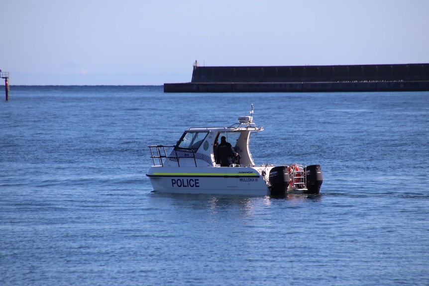 A police boat in the water.