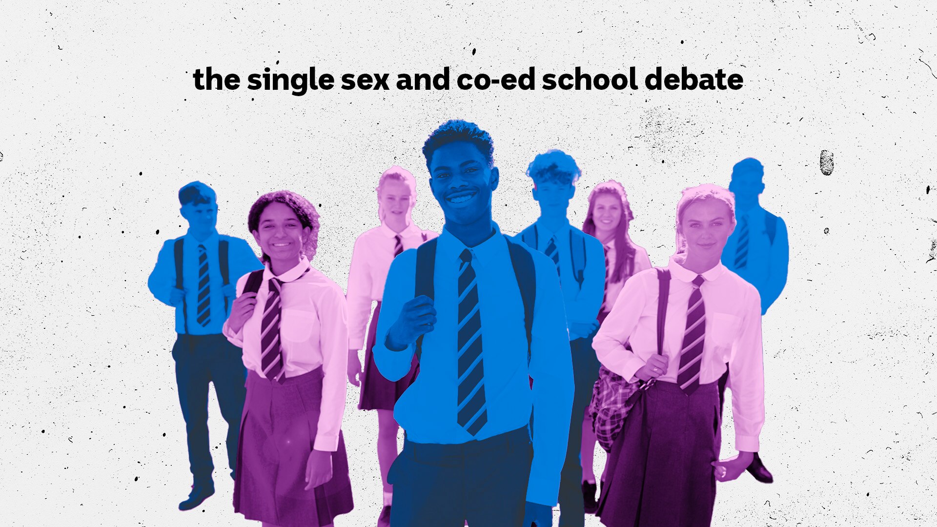 A collage of a group of students in uniform. The boys are shaded in a different colour to the girls.