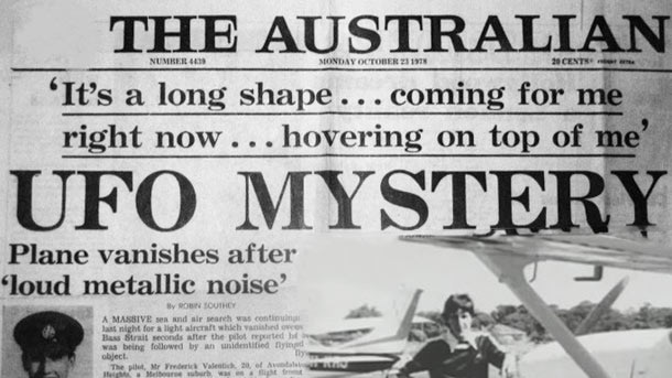 Front page of The Australian with headline about Valentich Mystery