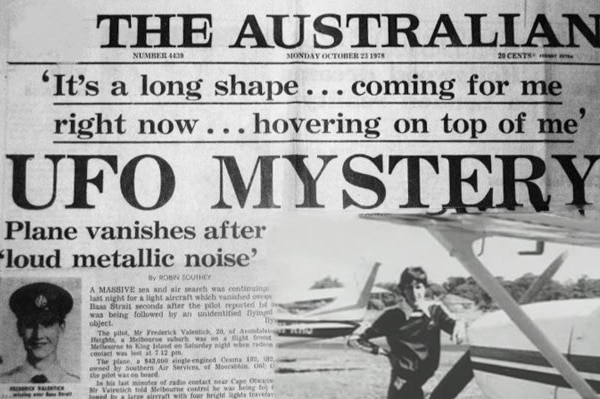 Front page of The Australian with headline about Valentich Mystery