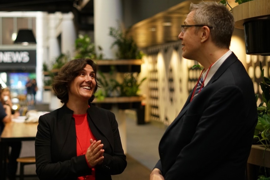 Photo of Dr Julia Powles and Professor Frank Pasquale in conversation