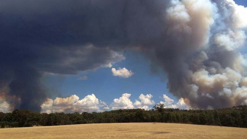 Smoke rises from a bushfire in the Grampians
