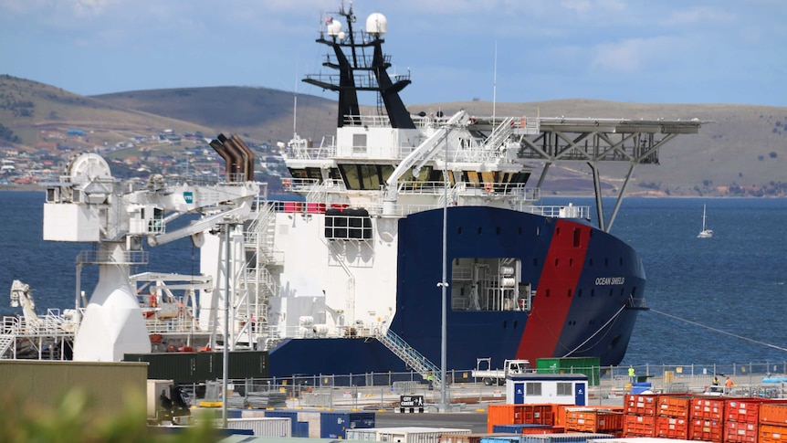 ADV Ocean Shield docked in Hobart