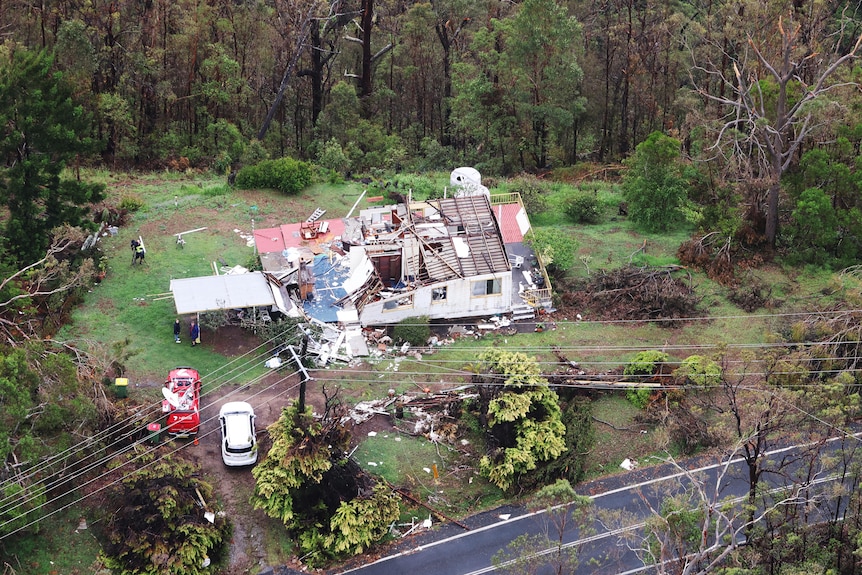 A home severely damaged in the storms in south-east Queensland.