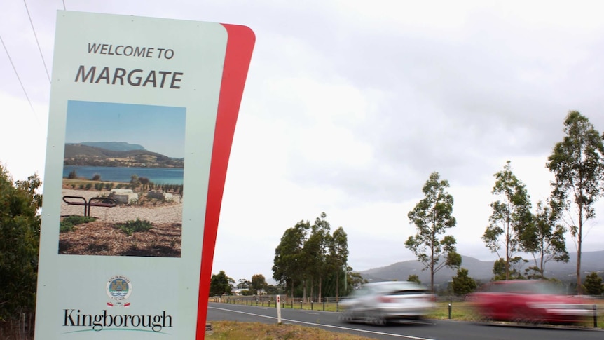 The Margate sign on the Channel Highway in southern Tasmania