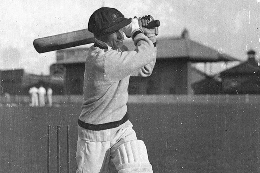 Don Bradman doing batting practice