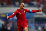 Ronaldo celebrates his hat-trick on field
