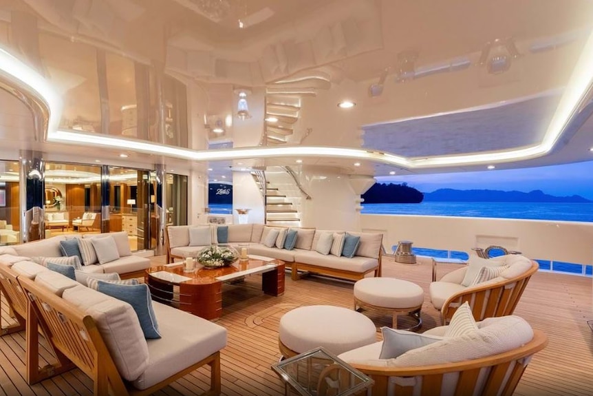 A seating and deck area on the Superyacht Lady E.