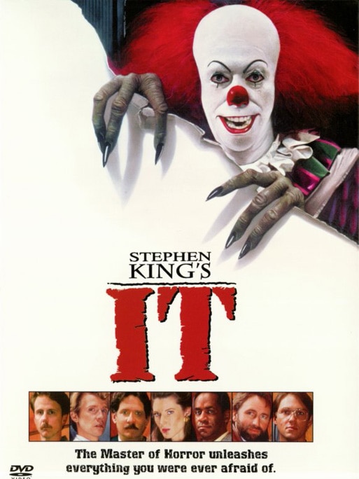 Scary clown with claws on movie poster
