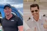 Composite image of Sea World Helicopters pilots Ashley Jenkinson and Michael James in 2022