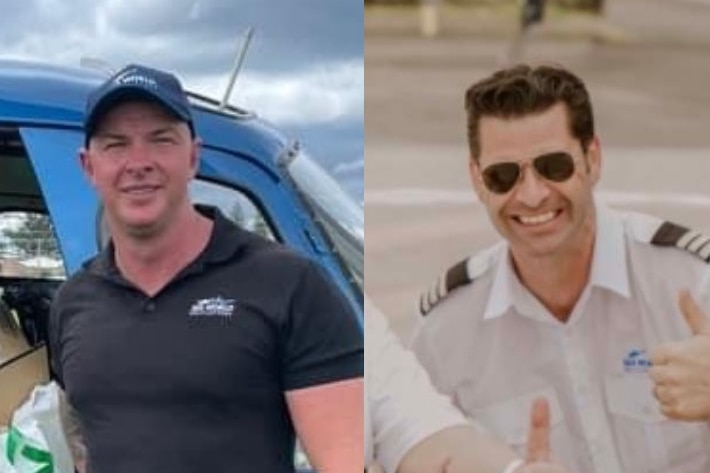 Composite image of Sea World Helicopters pilots Ashley Jenkinson and Michael James in 2022