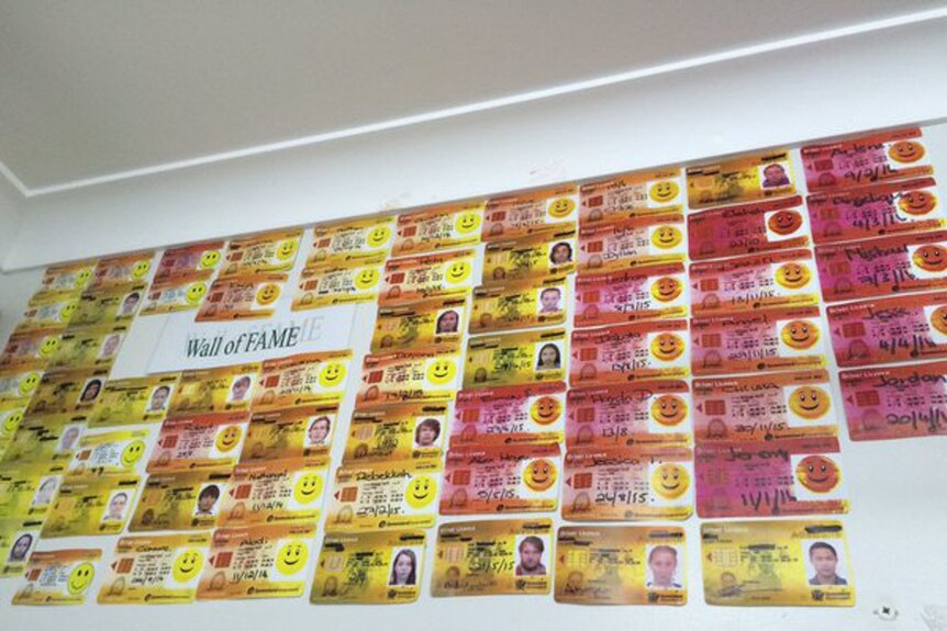 The wall of fame of all the young adults who obtained their licence after training.