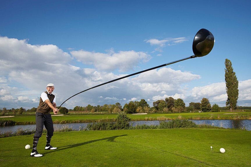 Danish artist Karsten Mass with the world's longest golf club