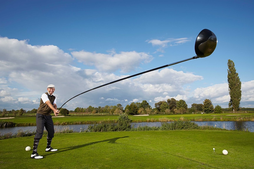 Danish artist Karsten Mass with the world's longest golf club