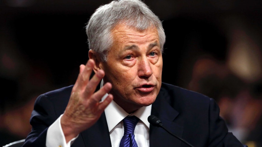 Chuck Hagel at Senate Armed Services Committee hearing.