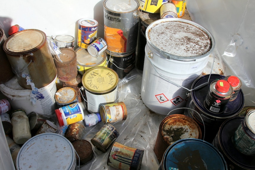 Unwanted paint collected at the Mitchell waste management centre.