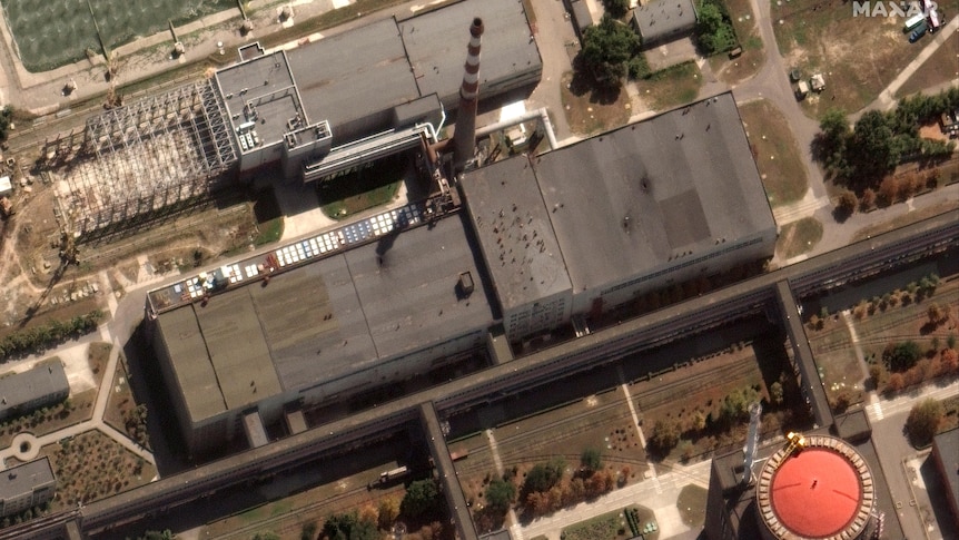 A satellite imagery shows holes in the roof of Zaporizhzhia nuclear power plant, Ukraine, 