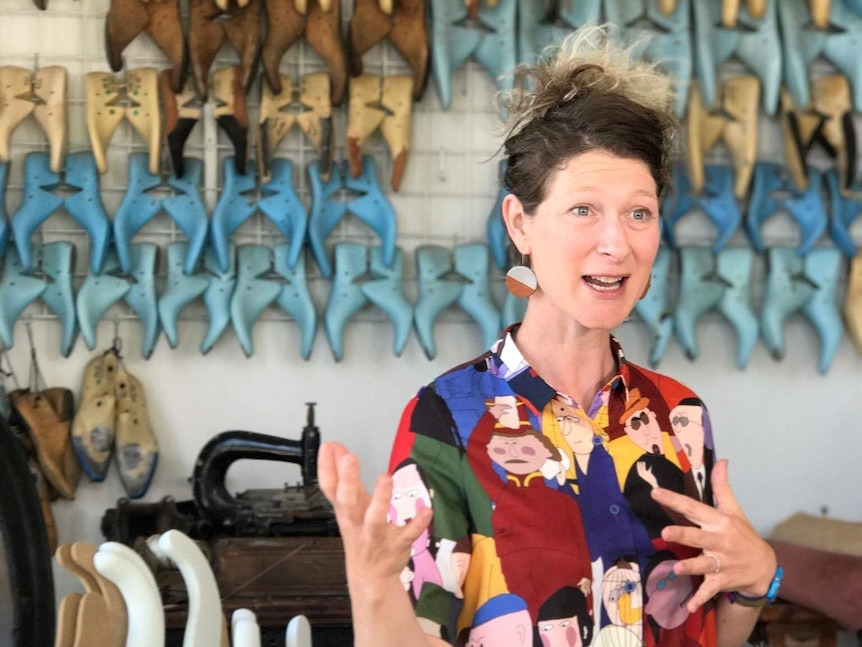 Alice Springs-based designer Elliat Rich in a shoe-making studio