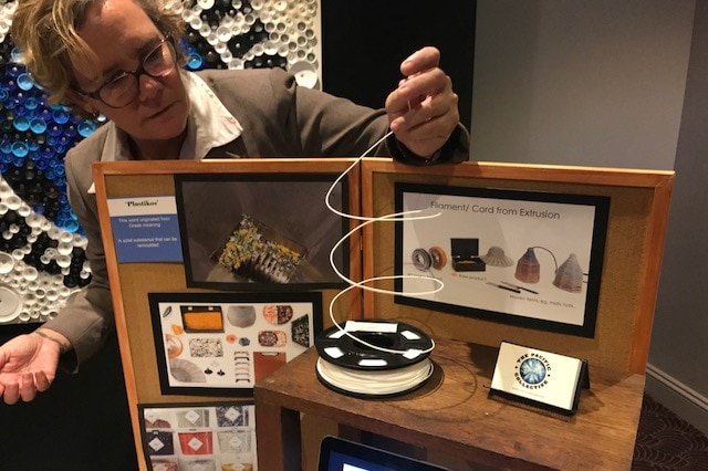 Scientist Louise Hardman showing the type of computer cable made from recycled plastic. Coffs Harbour, June 18, 2017.