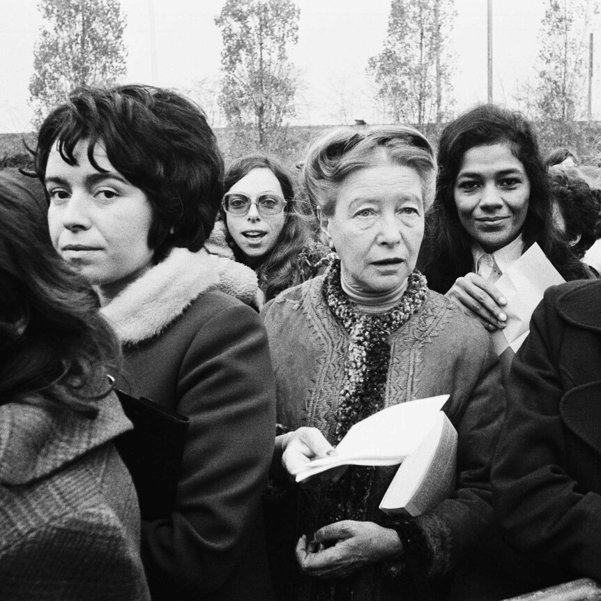 Simone de Beavoir at the Bobigny abortion trial, 1972: a landmark case for women's rights in France.