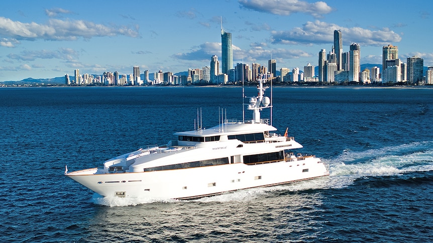 A superyacht cruising off the Gold Coast.