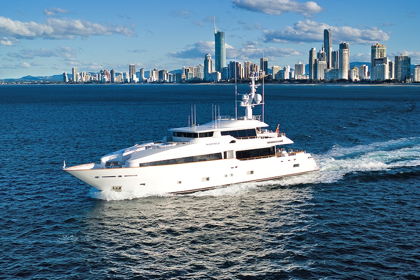 A superyacht cruising off the Gold Coast.