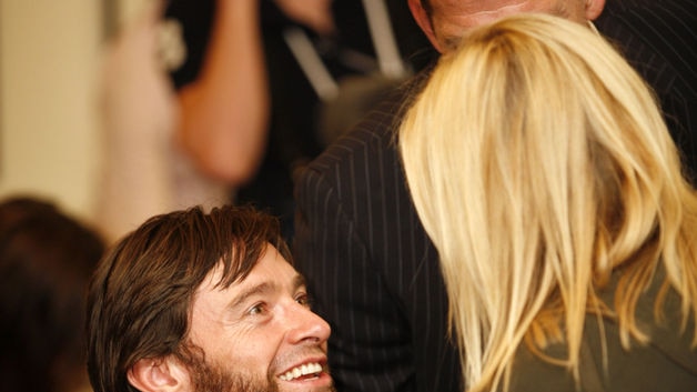 Hugh Jackman chats to Cate Blanchett at the 2020 summit in Canberra.