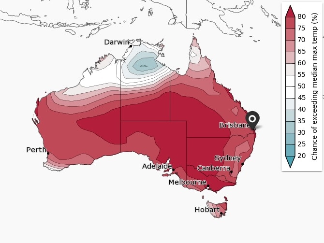 Above-median maximum temperatures around Australia