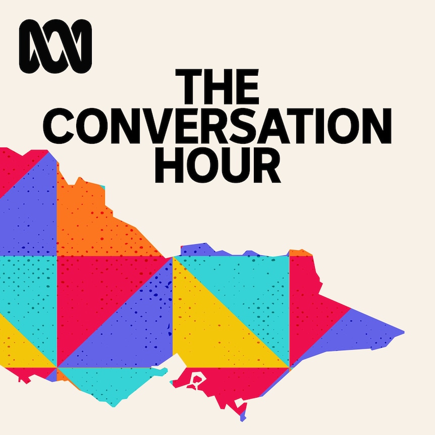 The Conversation Hour program graphic, showing a map of Victoria.