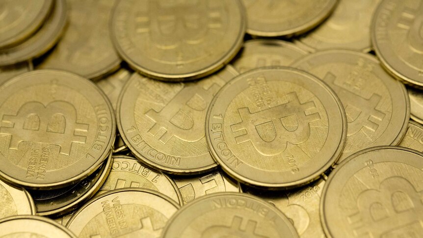 A pile of bitcoin tokens