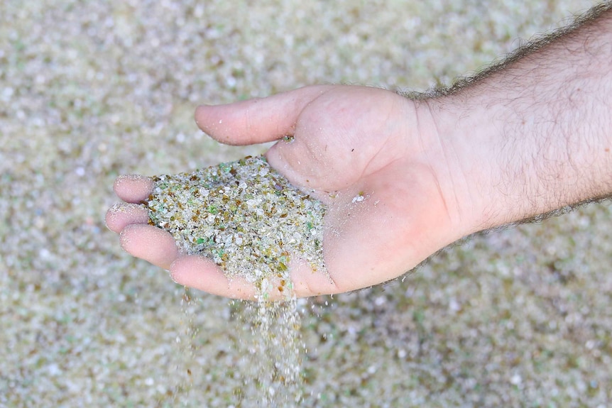 Glass sand made from recycled materials at Re Group's Hume facility.