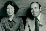 Black and white photo of two people