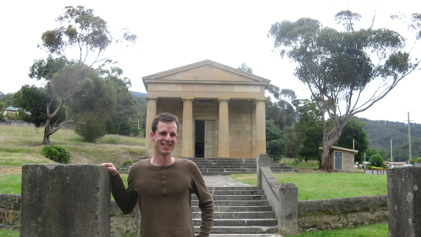 Joss Fenton stands in front of Lady Franklin museum