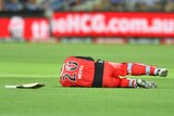 Peter Nevill lies on the pitch after being hit by a bat