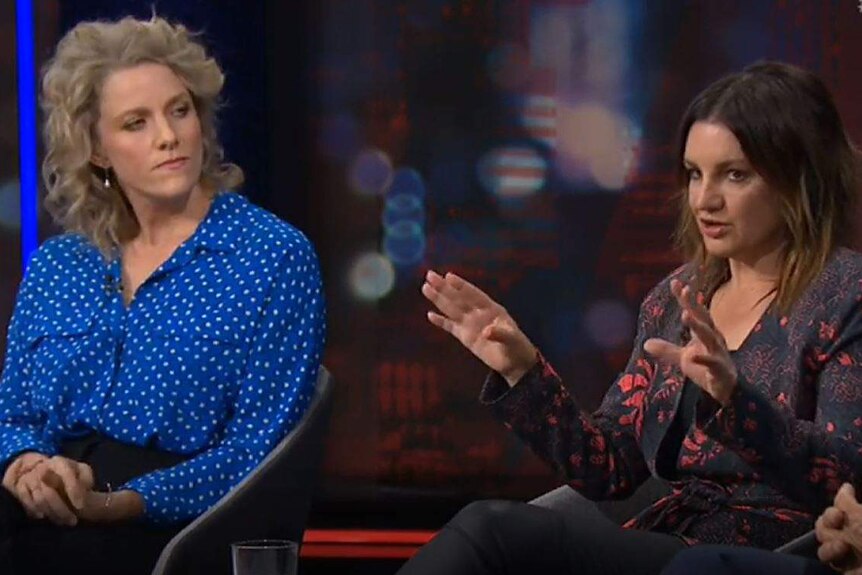 Labor MP Clare O'Neil, wearing a blue blouse stares down Independent Senator Jacqui Lambie, wearing a dark jacket.
