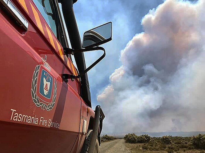 Tasmania Fire Service truck at bushfire in Central Highlands, January 22, 2019.