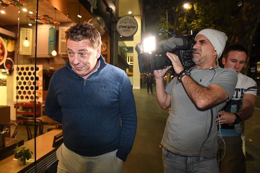 Mark 'Bomber' Thompson leaves Melbourne Magistrates' Court.