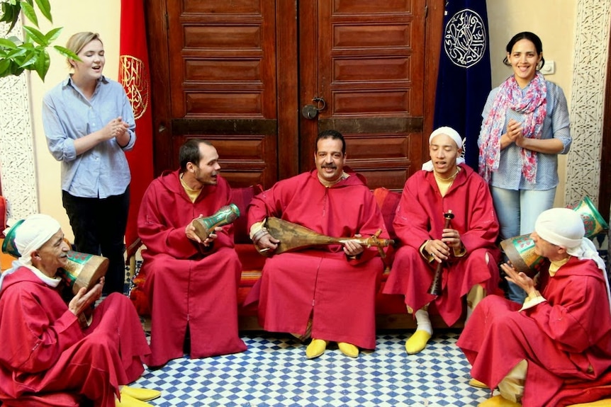 Sufi master Abderrahim Amrani Marrakchi (centre) with members of the Fez Hamadcha Sufi brotherhood