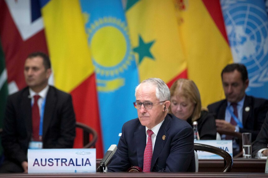 Malcolm Turnbull sitting at opening ceremony of G20