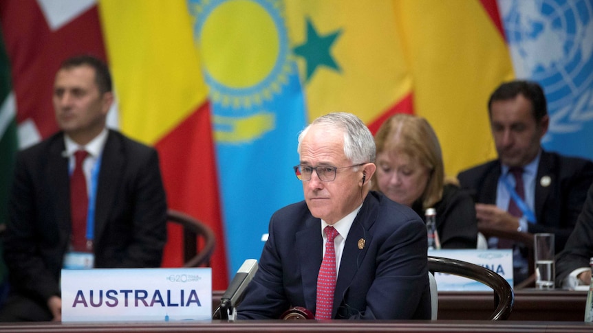 Malcolm Turnbull sitting at opening ceremony of G20