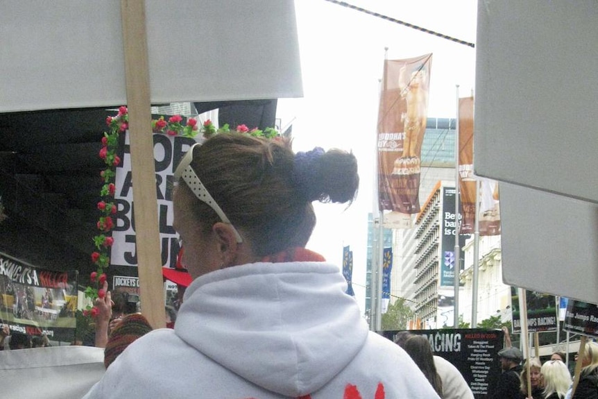 About 50 people protested in the city's Bourke Street Mall today, against jumps.