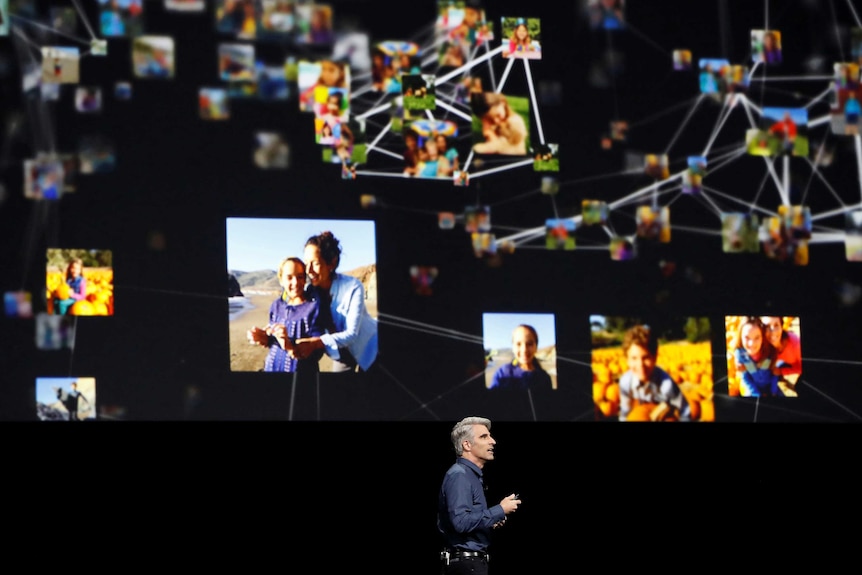Apple senior vice president of software Craig Federighi on stage at WWDC
