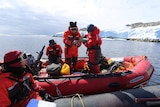 Dianne Jolley's team collect water samples on a boat in Antarctica.