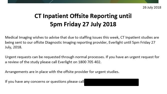 Memo sent to Canberra Hospital Staff on CT scans