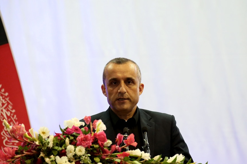 Afghan First Vice President Amrullah Saleh speaks during his election campaign in 2019.