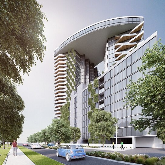 Artists impression of what proposed two 26-storey towers at Gungahlin would look like if built.