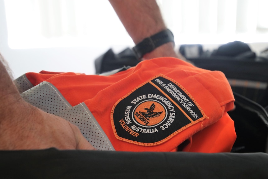 A close-up shot of a badge on an SES volunteer's jacket.