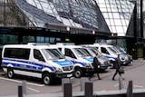 German police outside Deutsche Bank headquarters in Frankfurt