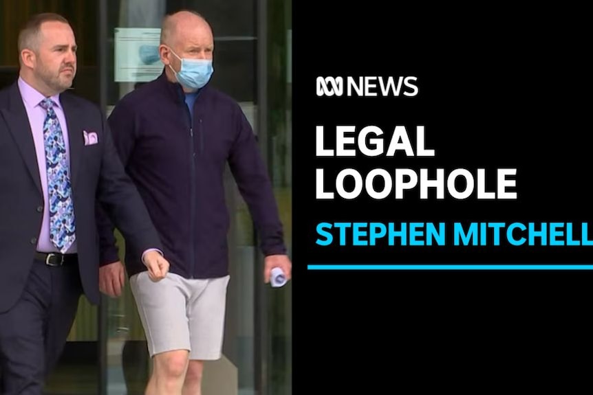 Legal Loophole, Stephen Mitchell: A man in shorts walks alongside a man in a suit.