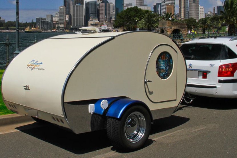 A Gidget Retro Teardrop Camper on the road in Sydney